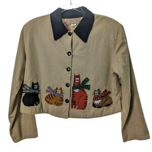 Vintage 90's Painted Pony Cropped Boxy Blazer Jacket Cat Patches and Beading L